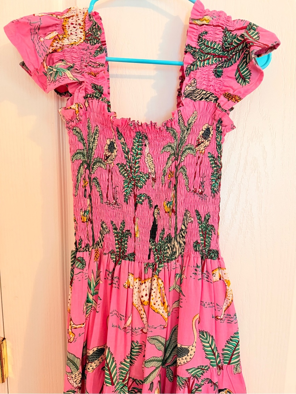 Darlington Isle - Pink Tropical Animal Print Smocked Maxi dress
